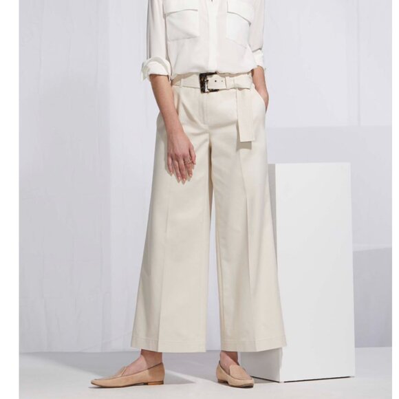 NWT Lafayette 148 New York Cream Stretch Rockefeller Cropped Pant - Size 0 - Picture 1 of 5